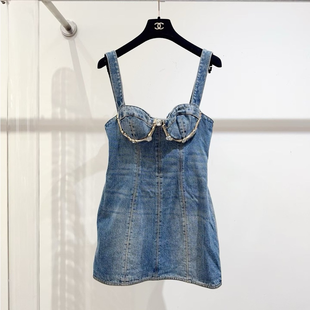 ❌sold❌Authentic AREA Light Blue Denim Dress with Embellishments